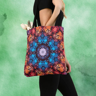 Dot Mandala Blue Red and Orange Tote Bag