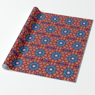 Dot Mandala Blue Red and Orange Wrapping Paper
