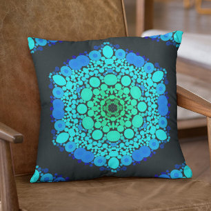 Dot Mandala Flower Blue and Green Cushion