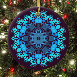 Dot Mandala Flower Blue and Purple Ceramic Ornament