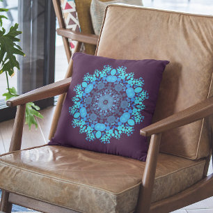 Dot Mandala Flower Blue and Purple Cushion