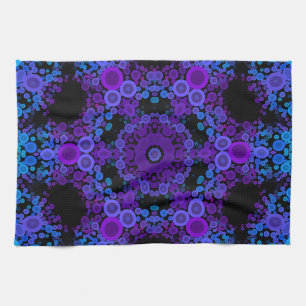 Dot Mandala Flower Blue and Purple Tea Towel