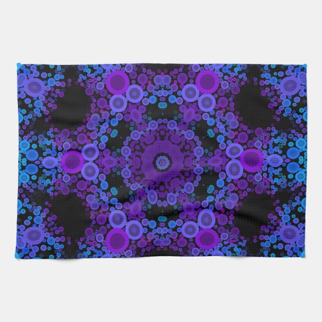 Dot Mandala Flower Blue and Purple Tea Towel (Horizontal)