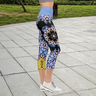 Dot Mandala Flower Blue and Yellow Capri Leggings