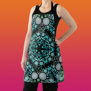 Dot Mandala Flower Blue Green and Grey Apron
