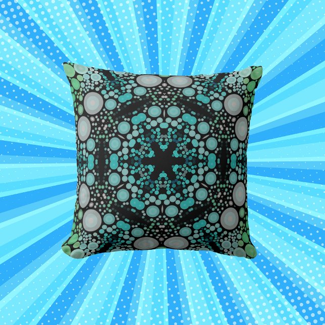 Dot Mandala Flower Blue Green and Grey Cushion (Creator Uploaded)