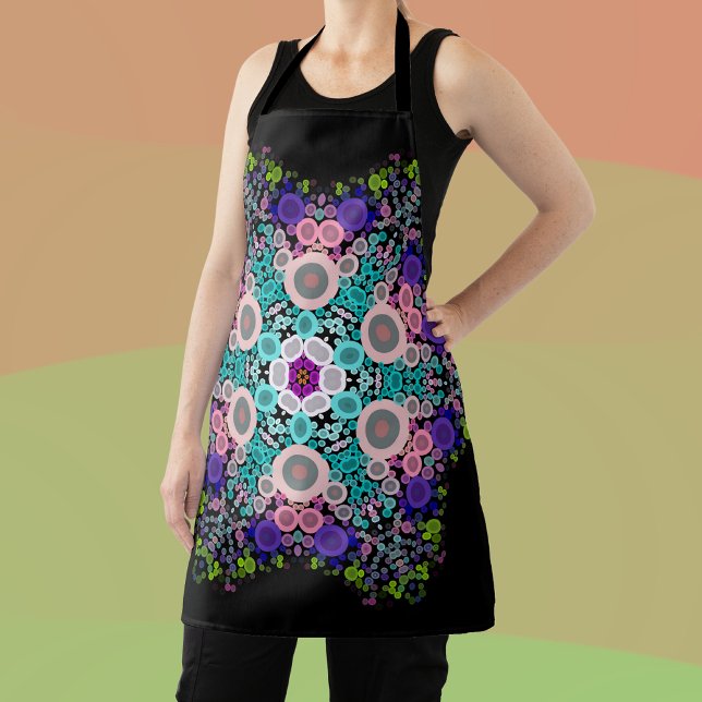 Dot Mandala Flower Blue Green and Pink Apron (Creator Uploaded)