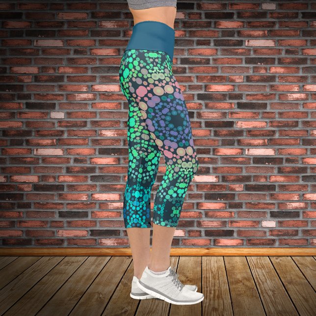 Dot Mandala Flower Blue Green and Pink Capri Leggings (Creator Uploaded)