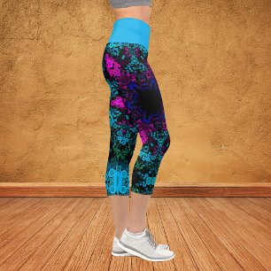 Dot Mandala Flower Blue Green and Pink Capri Leggings