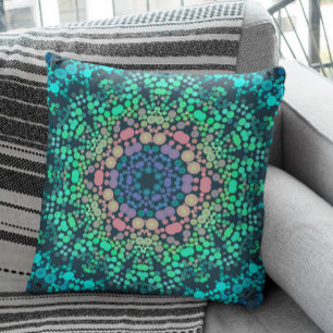 Dot Mandala Flower Blue Green and Pink Cushion