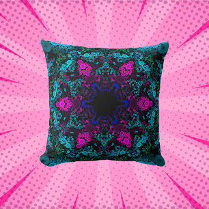 Dot Mandala Flower Blue Green and Pink Cushion