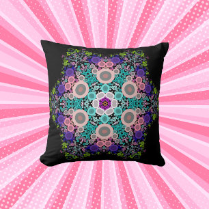 Dot Mandala Flower Blue Green and Pink Cushion