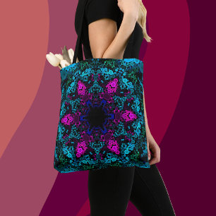 Dot Mandala Flower Blue Green and Pink Tote Bag