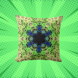 Dot Mandala Flower Blue Green and Yellow Cushion