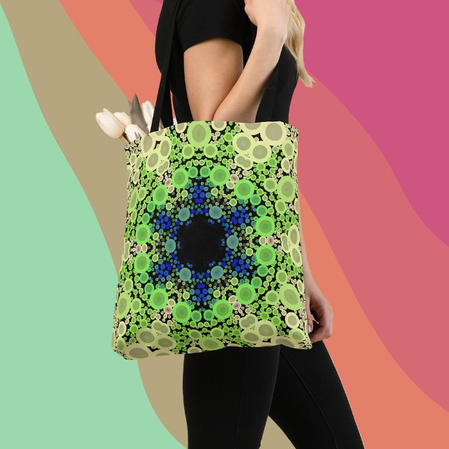 Dot Mandala Flower Blue Green and Yellow Tote Bag (Creator Uploaded)