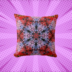 Dot Mandala Flower Blue Red and Pink Cushion