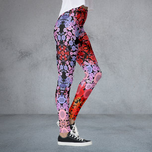 Dot Mandala Flower Blue Red and Pink Leggings