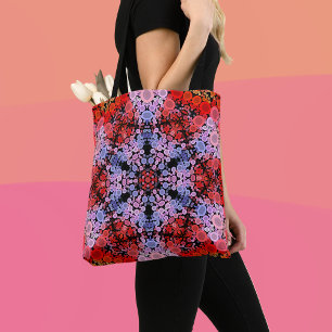 Dot Mandala Flower Blue Red and Pink Tote Bag
