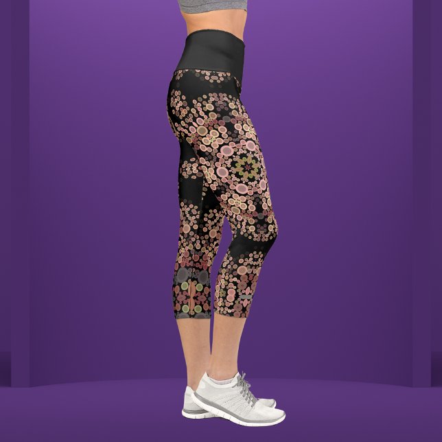 Dot Mandala Flower Brown and Grey Capri Leggings (Creator Uploaded)