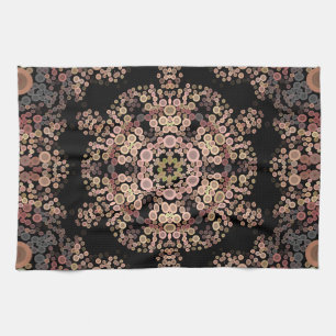 Dot Mandala Flower Brown and Grey Tea Towel