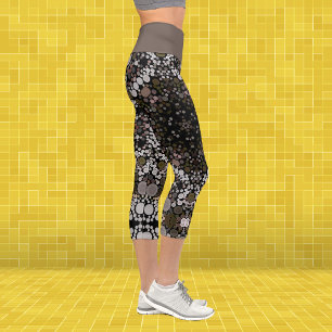 Dot Mandala Flower Brown and White Capri Leggings