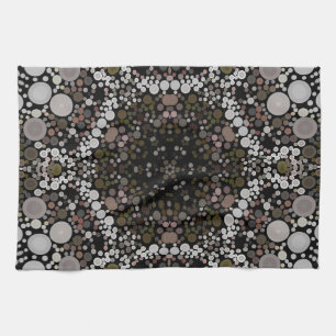 Dot Mandala Flower Brown and White Tea Towel