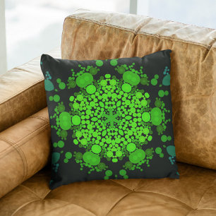 Dot Mandala Flower Green and Black Cushion