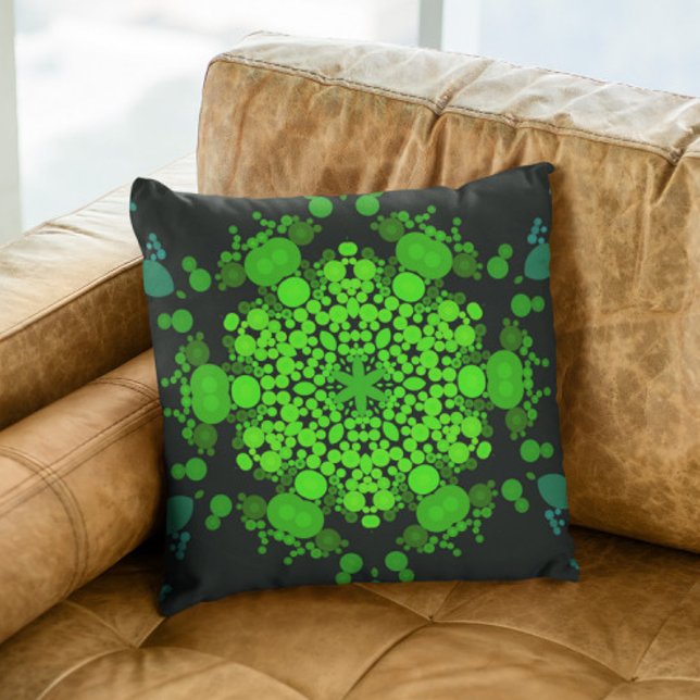 Dot Mandala Flower Green and Black Cushion (Creator Uploaded)