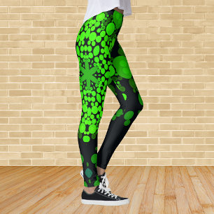 Dot Mandala Flower Green and Black Leggings