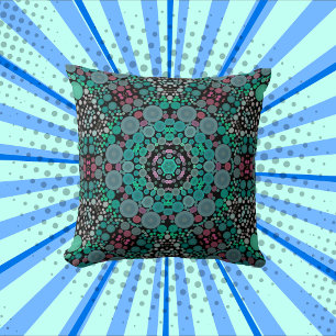 Dot Mandala Flower Green Blue and Red Cushion