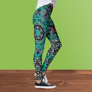 Dot Mandala Flower Green Blue and Red Leggings