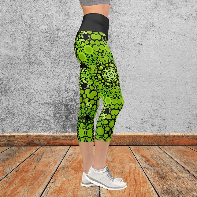 Dot Mandala Flower Green Capri Leggings (Creator Uploaded)