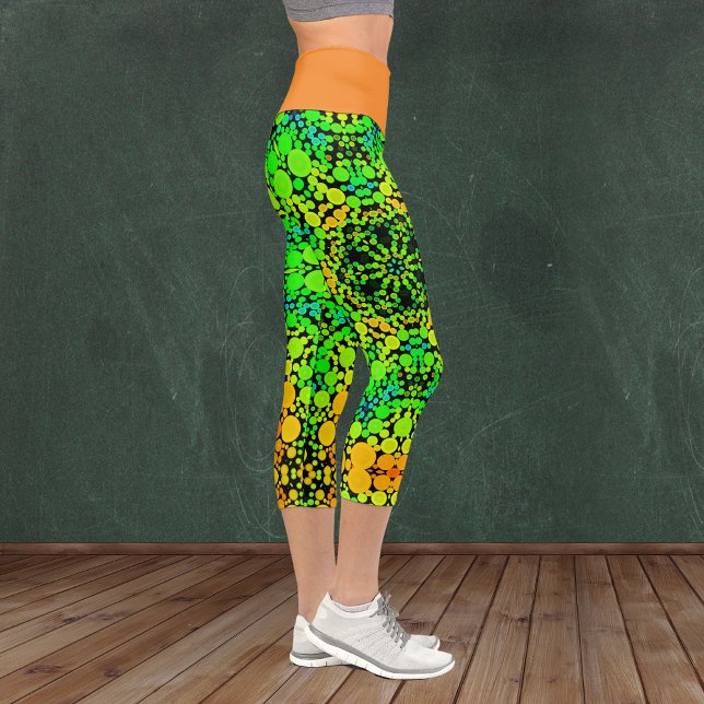 Dot Mandala Flower Green Orange and Yellow Capri Leggings (Creator Uploaded)