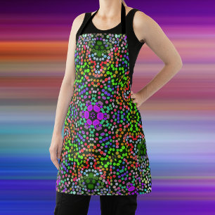Dot Mandala Flower Green Purple and Orange Apron