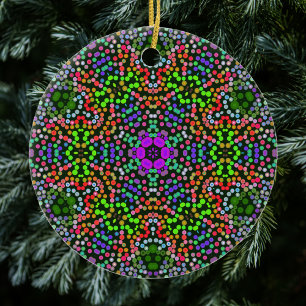 Dot Mandala Flower Green Purple and Orange Ceramic Ornament