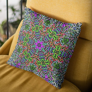 Dot Mandala Flower Green Purple and Orange Cushion