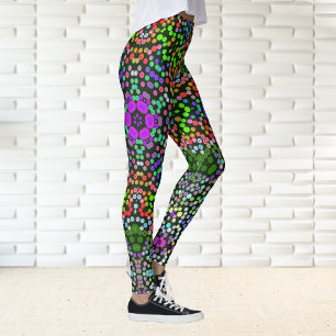 Dot Mandala Flower Green Purple and Orange Leggings