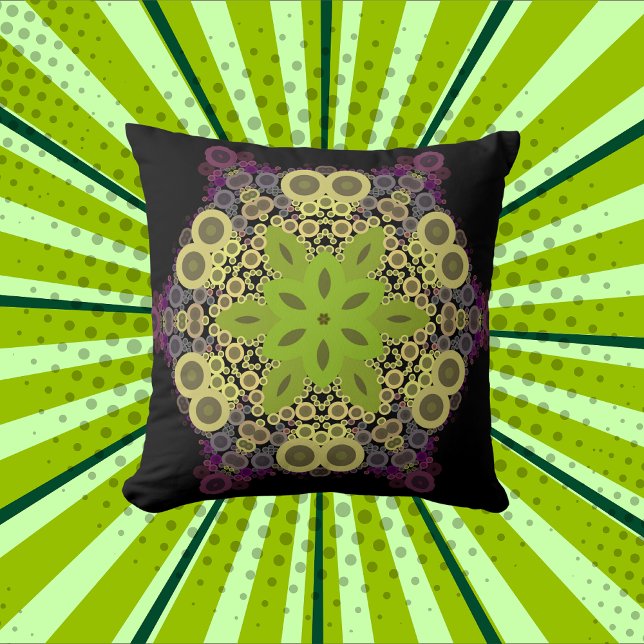 Dot Mandala Flower Green Yellow and Purple Cushion (Creator Uploaded)