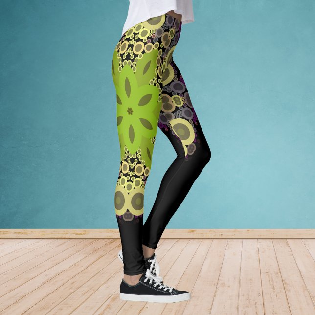 Dot Mandala Flower Green Yellow and Purple Leggings (Creator Uploaded)