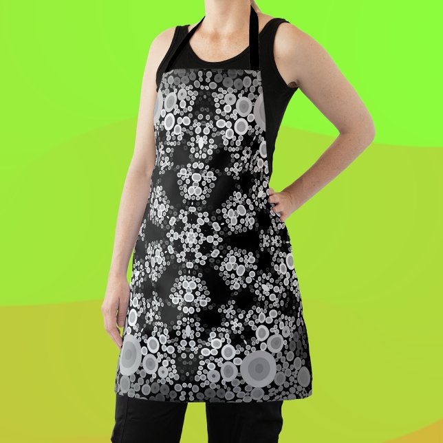 Dot Mandala Flower Grey and Black Apron (Creator Uploaded)
