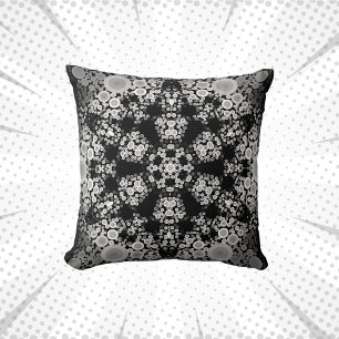 Dot Mandala Flower Grey and Black Cushion
