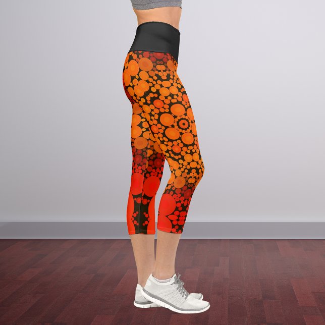 Dot Mandala Flower Orange and Black Capri Leggings (Creator Uploaded)