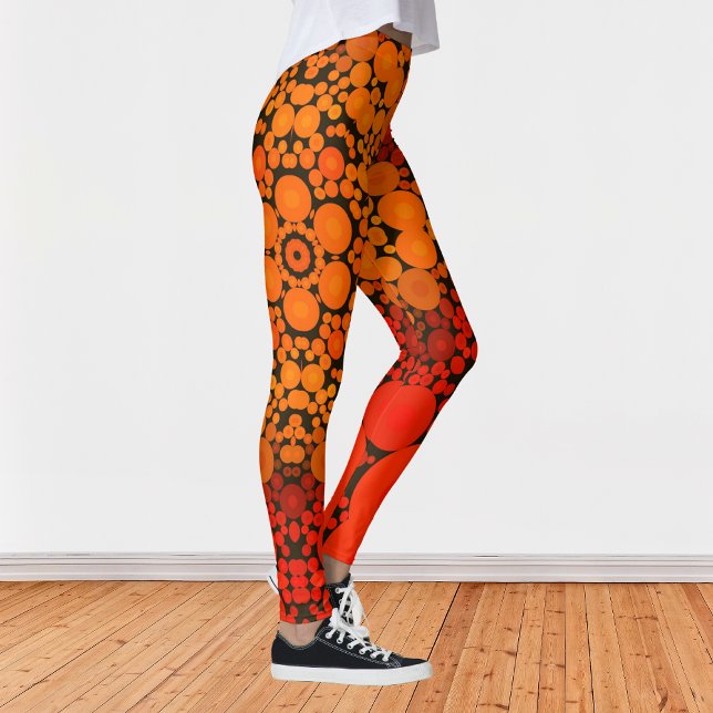 Dot Mandala Flower Orange and Black Leggings (Creator Uploaded)