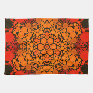Dot Mandala Flower Orange and Black Tea Towel
