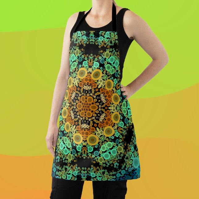Dot Mandala Flower Orange Green and Blue Apron (Creator Uploaded)