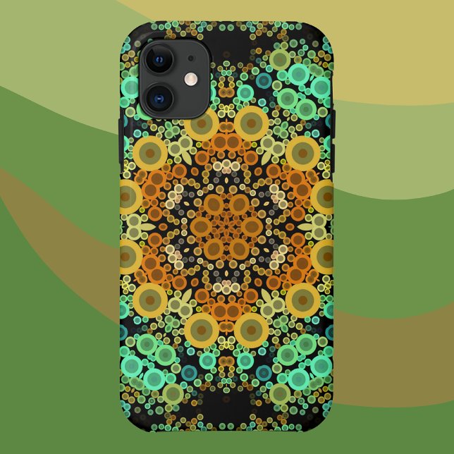Dot Mandala Flower Orange Green and Blue Case-Mate iPhone Case (Creator Uploaded)