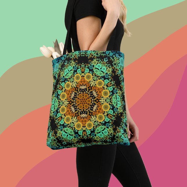 Dot Mandala Flower Orange Green and Blue Tote Bag (Creator Uploaded)