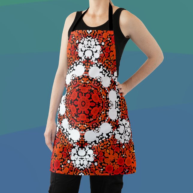 Dot Mandala Flower Orange White and Red Apron (Creator Uploaded)