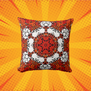 Dot Mandala Flower Orange White and Red Cushion