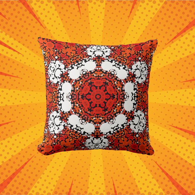 Dot Mandala Flower Orange White and Red Cushion (Creator Uploaded)
